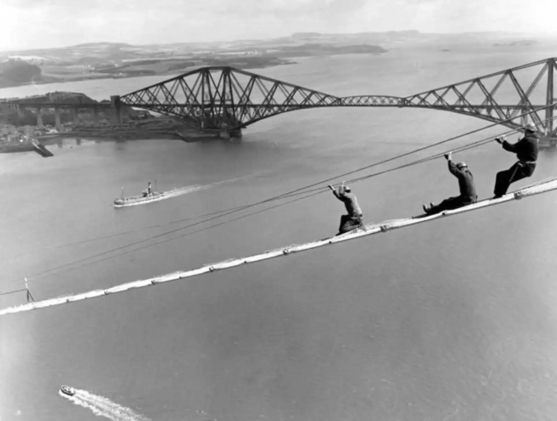 Background image - Forth Road Bridge Construction Men On Catwalk