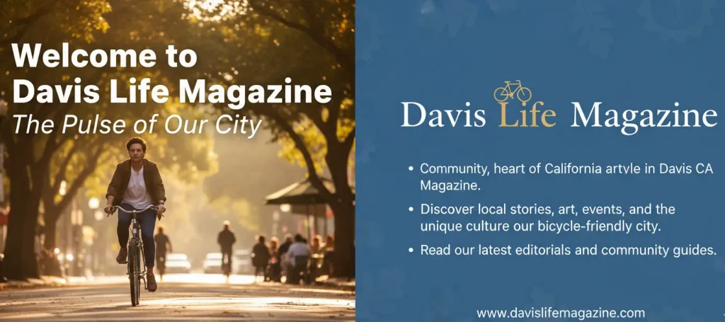 Davis Life Magazine banner featuring scenic view of Davis California community